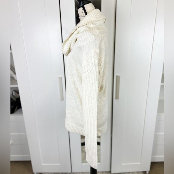 Faded Glory Cream and Gold Shimmer Cowl-neck Knit Sweater Size Large - Picture 2 of 8
